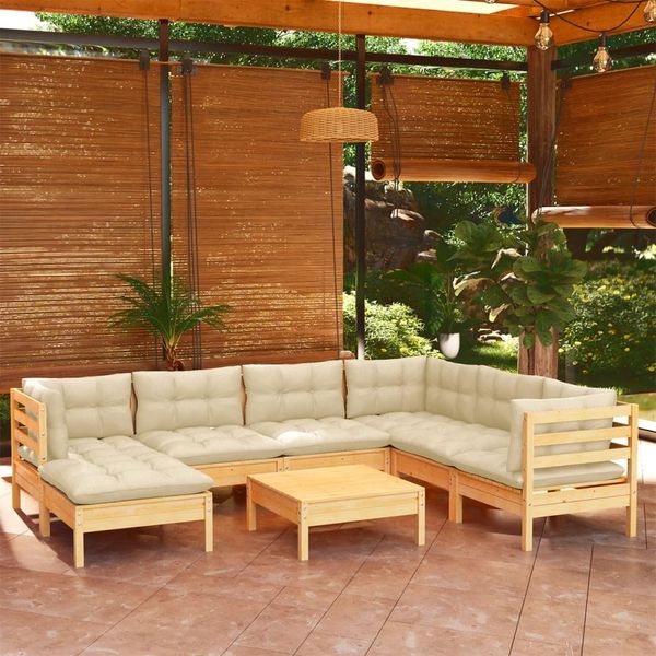 vidaXL 8-tlg. Garten-Lounge-Set mit Creme Kissen Massivholz Kiefer 3096653