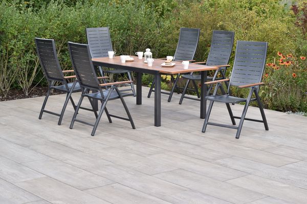 Merxx Tinos Set 7tlg, Klappsessel & Ausziehtisch, 150 x 90 cm