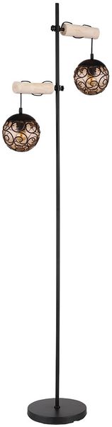 Stehleuchte, Metall, Holz, Glas amber, H 168cm