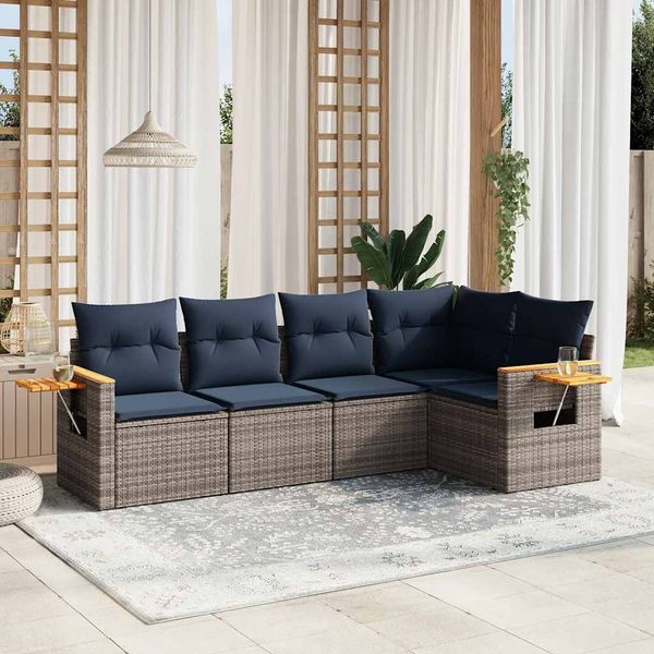 vidaXL 5-tlg. Garten-Sofagarnitur mit Kissen Grau Poly Rattan 3226789