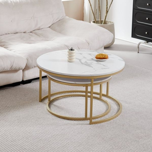 GrandCA HOME Couchtisch 2er Couchtisch, Beistelltisch, stapelbarer Sofatisch mit Metallgestell (2-St), mit handgefertigten Tischplatten aus MDF in Marmoroptik & Metallbeinen