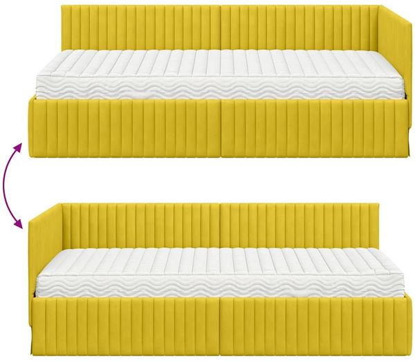 vidaXL Eckbettgestell mit Matratze mit Kopfteil 2 pcs Gelb Samt 3393824 Bild 12