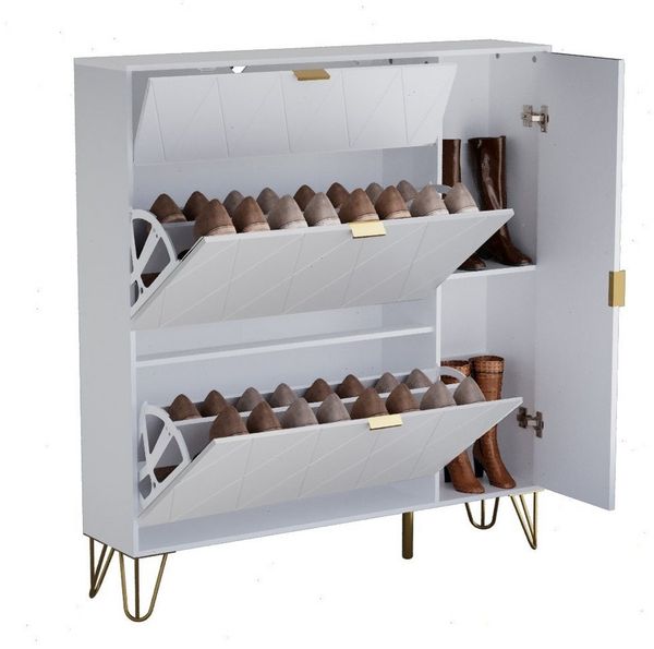 UEV Schuhschrank mit 4 Klappen schmal Schuhkipper Schuhregal (105x24x120cm) verstellbare und herausnehmbare Trennwände für verschiedene Schuhtypen