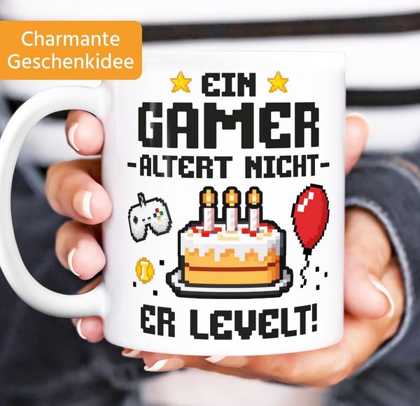 MoonWorks Tasse Kaffee-Tasse Ein Gamer altert nicht Geschenkidee Nerd, Lustige, Keramik