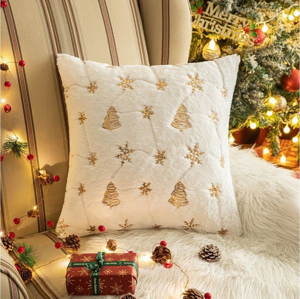 Sunicol Kissenbezug Shaggy Plüsch Pailletten Kissenbezug, Gestickt Sofakissen, 45x45cm, (2 Stück), Für Weihnachtsfeier Dekoration, 1/2/4 Stück