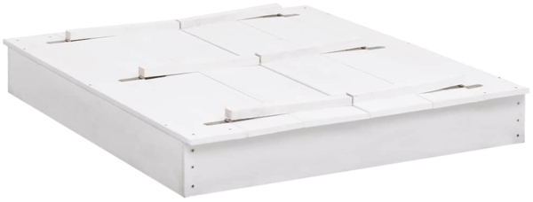 vidaXL Sandkasten mit Deckel und Bänken, Tannenholz weiß, 95 x 90 x 15 cm