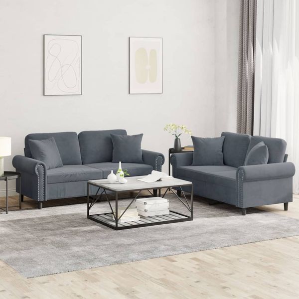 vidaXL 2-tlg. Sofagarnitur mit Kissen Dunkelgrau Samt 3202231
