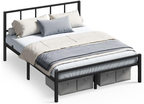 VASAGLE Doppelbettgestell, 140x200 cm, Bettrahmen mit Lattenrost, Kopfteil, Bett, aus Metall, bis 500 kg belastbar, einfache Montage, für Schlafzimmer, tintenschwarz RMB294B101