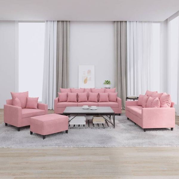 vidaXL 4-tlg. Sofagarnitur mit Kissen Rosa Samt 3201693