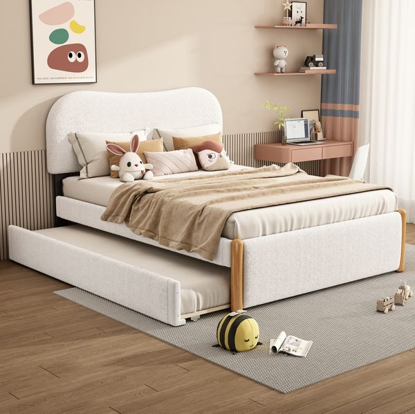 Polsterbett 140x200 cm mit Ausziehbett und weißem Kopfteil – minimalistisches Design und angenehmer Komfort
