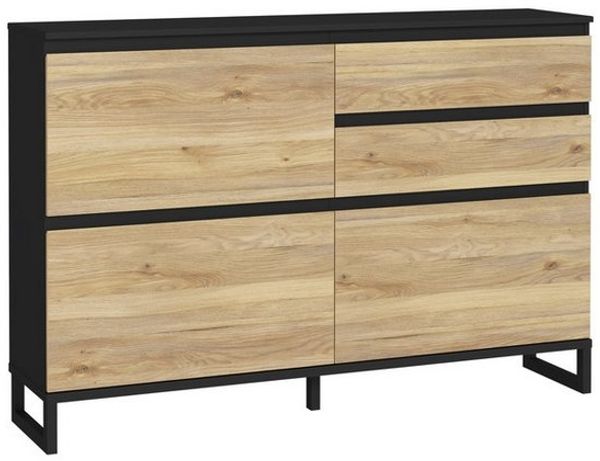 FORTE Schuhkommode in Mauvella Eiche, Schwarz - 150,1x99,3x34,1cm (BxHxT)