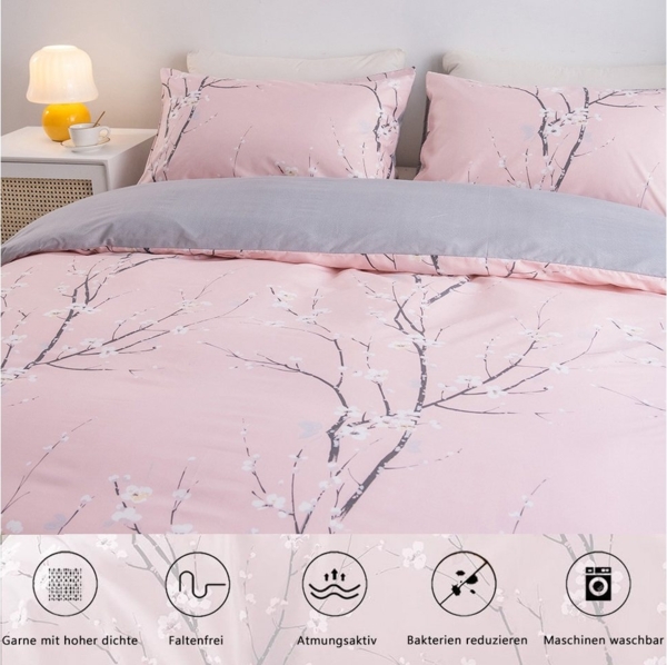 NUODWELL Bettwäsche Bettwäsche-Sets, Pflanzenmuster Polyester Bettdecke mit Reißverschluss, Bettwäsche Set 2/3 Teilig Mikrofaser Bettbezug und Kissenbezug 50x75cm Bild 3