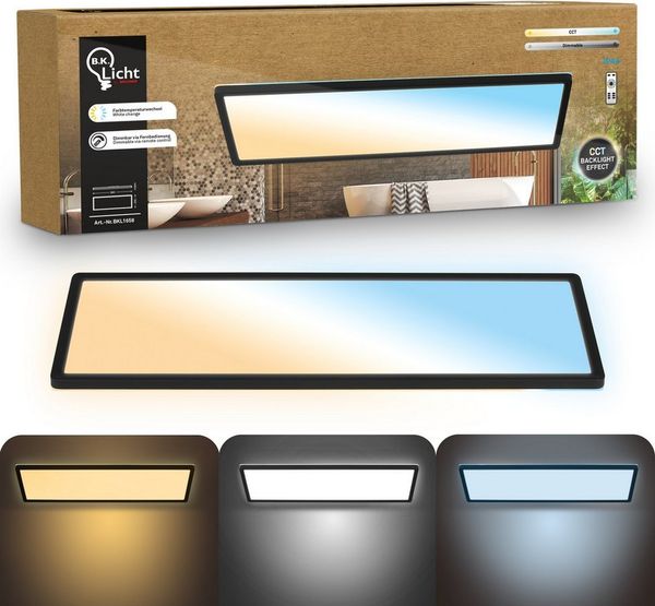B.K.Licht - LED Deckenlampe, Flach, Dimmbar, Indirektes Licht, CCT warmweiß bis tageslichtweiß, IP44, Panel, Deckenleuchte, Kinderzimmer, Wohnzimmerlampe, Badezimmer Lampe, 42 x 42 x 3 cm, Schwarz
