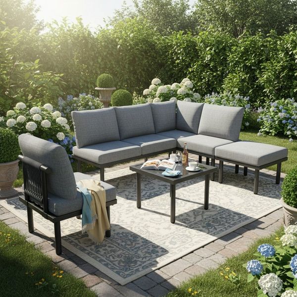 Merax Gartenlounge-Set Seil Rope Lounge Balkonmöbel, (6-tlg), Sitzgruppe Gartengarnitur mit verzinktem Eisenrahmen, für 6 Personen