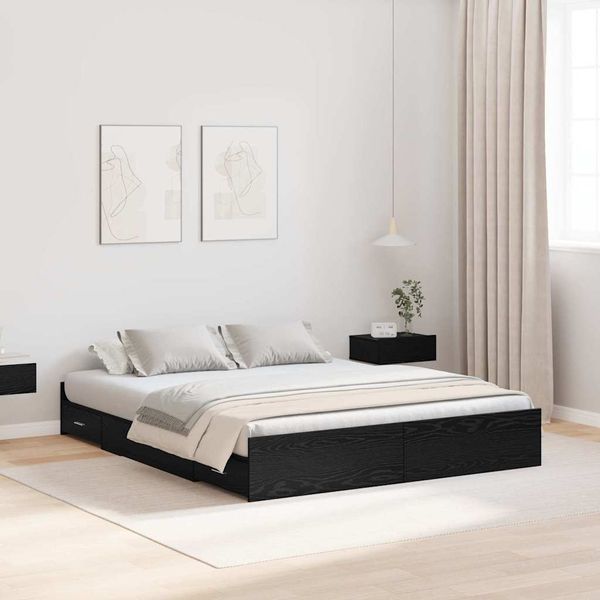vidaXL Aufbewahrungsbettgestell Schwarz Eichen-Optik 135 x 190 cm 3335318