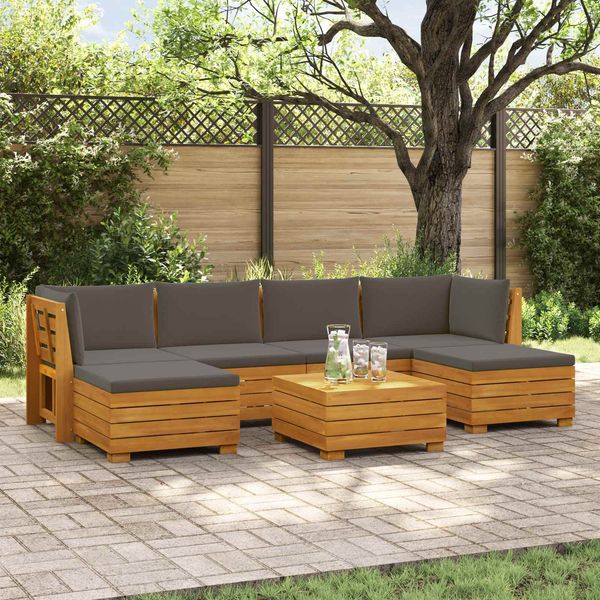 vidaXL Outdoor-Sofagarnitur mit Kissen 7 Stück Braun Massivholz Akazie 3403112