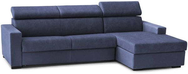 Dmora Schlafsofa mit Halbinsel Allevatore, Sofa mit rechter Stauraumhalbinsel, Standardarmlehnen, 100 % Made in Italy, 280 x 95 x 85 cm, Blau