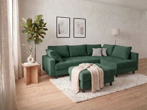 COLLECTION AB Ecksofa Toni L-Form 274 cm, Set: Sofa & Hocker, 2 Zierkissen, Bonell-Federkern