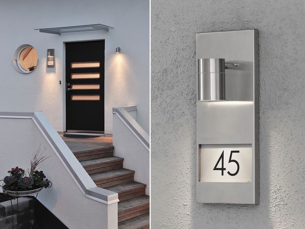 Große LED Außenwandleuchte / Hausnummernleuchte Downlight, Edelstahl