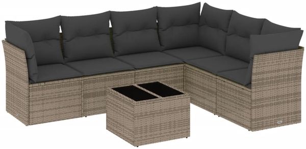 vidaXL 7-tlg. Garten-Sofagarnitur mit Kissen Grau Poly Rattan 3217690 Bild 2
