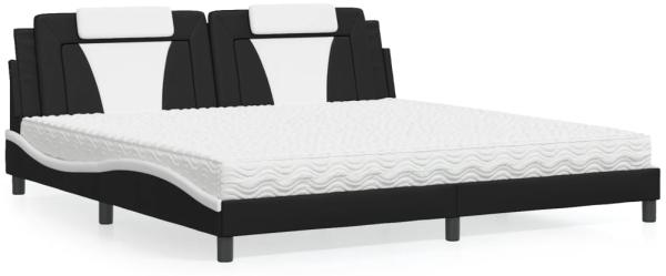 vidaXL Bett mit Matratze Schwarz und Weiß 200x200 cm Kunstleder 3208822