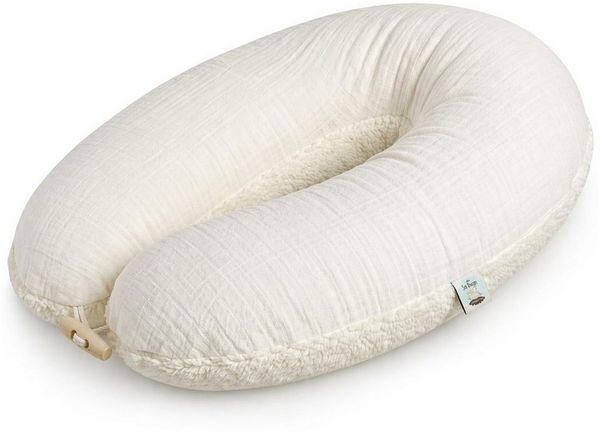 SEI Design Stillkissen XXL 190x35 cm Musselin EPS Mikroperlen Seitenschläferkissen GOTS Taupe, Schwangerschaftskissen mit Bezug, Schwangerschaftskissen mit Bezug