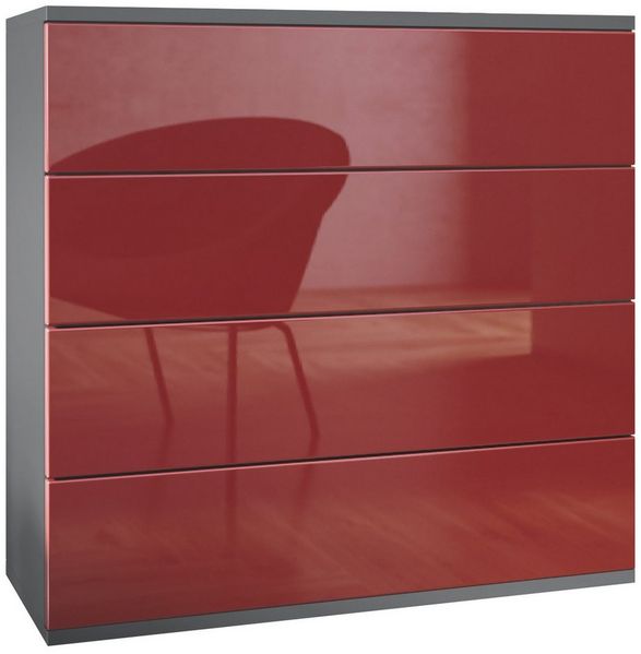 Vladon Kommode Pavos V3 (Sideboard hängend, mit 4 Schubladen), Anthrazit matt/Bordeaux Hochglanz (76 x 76 x 35 cm)