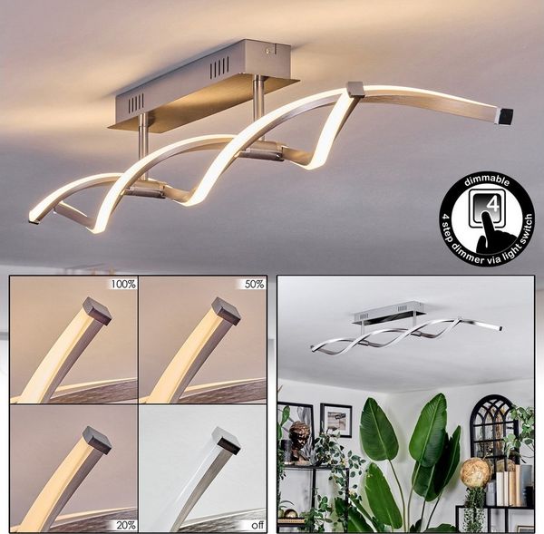 hofstein Deckenleuchte dimmbare Deckenlampe aus Metall/Kunststoff in Silber/Nickel-matt/Weiß, ohne Leuchtmittel, 23,5 Watt, 1400 Lumen, 3000 Kelvin, Esszimmer, Wohnzimmer, Küche