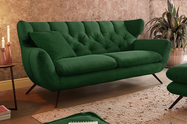 KAWOLA Sofa CHARME 3-Sitzer Cord smaragd 94 x 95 x 225 cm
