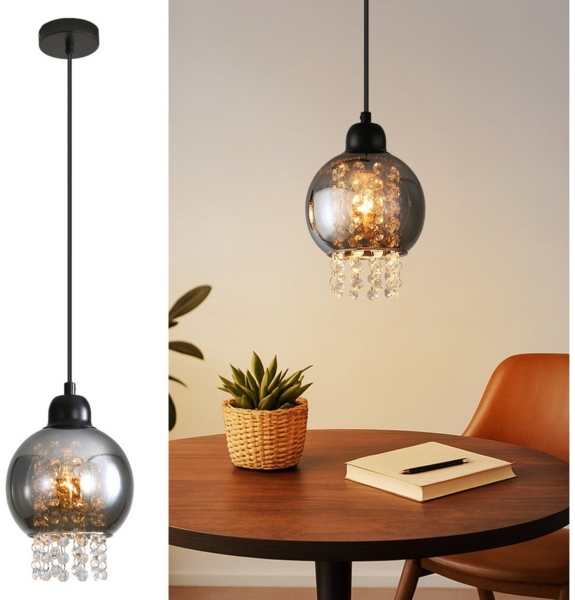 Nettlife Pendelleuchte Esstisch Glas Kristall E27 Schwarz Modern Hängelampe, LED wechselbar, für Esszimmer Küche Wohnzimmer Schlafzimmer