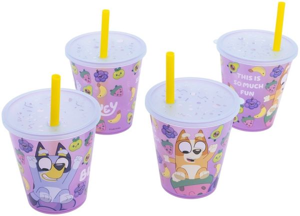 Bluey Kinder Becher Set 4 teilig 285 ml Becher mit Trinkhalm
