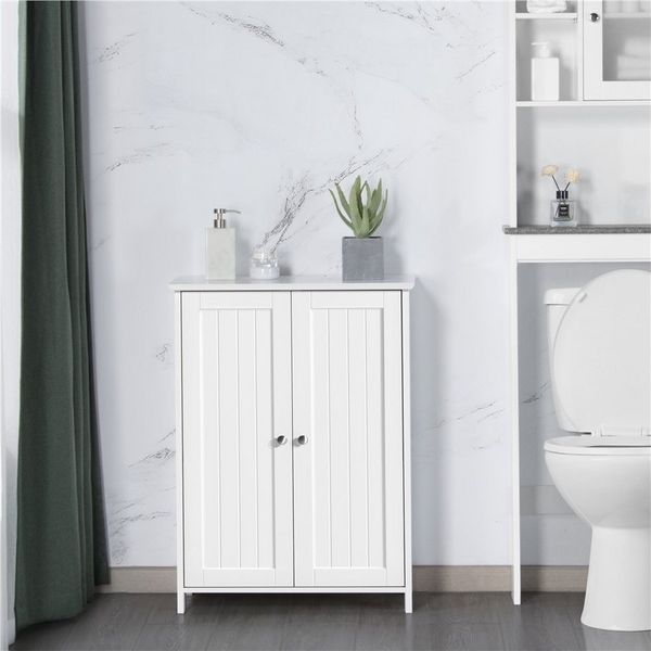 Yaheetech Badkommode Badezimmerschrank freistehender Badschrank Aufbewahrungsschrank, mit Doppeltür und verstellbare Regalebene Weiß 60 * 30 * 80.5cm
