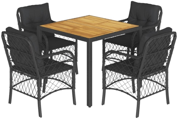 vidaXL 5-tlg. Garten-Essgruppe mit Kissen Schwarz Poly Rattan 3212043