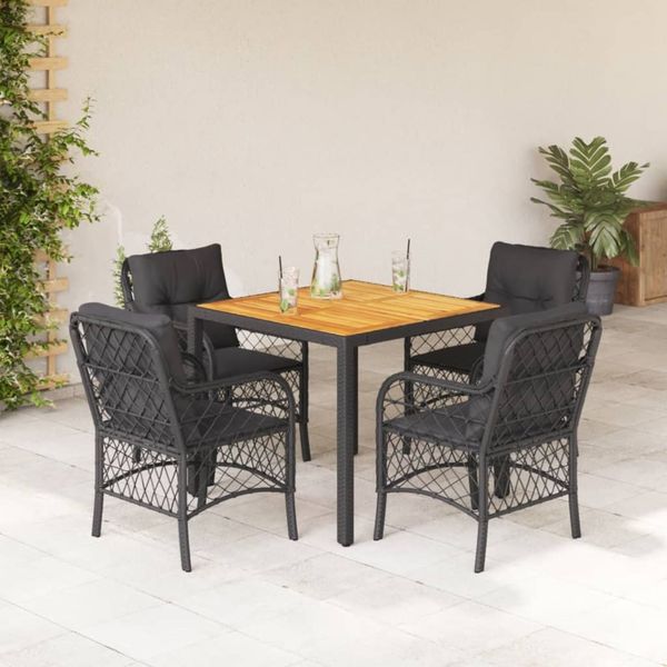 vidaXL 5-tlg. Garten-Essgruppe mit Kissen Schwarz Poly Rattan 3212043