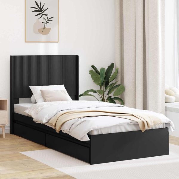 vidaXL Bettgestell mit Stauraum und Kopfteil Schwarz 75 x 190 cm 3414068