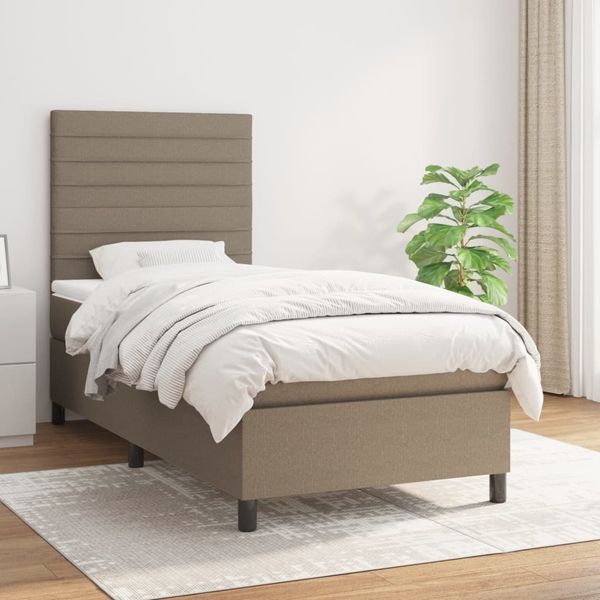 vidaXL Boxspringbett mit Matratze Taupe 100x200 cm Stoff 3141837