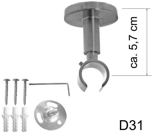 BASIT Gardinenstange Edelstahloptik 20mm mit Deckenträgern 120 cm E30, Ø 20 mm, 1-läufig, verschraubt, Metall, D31 120 cm E30 Kappe