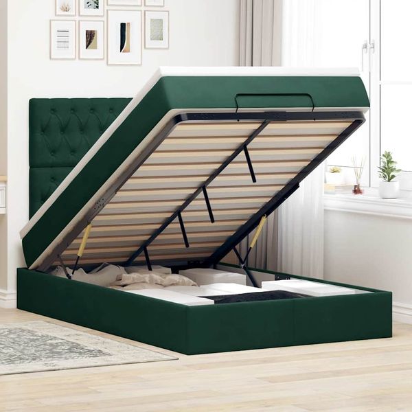 vidaXL Ottoman-Bett mit Matratzen & LEDs Dunkelgrün 120x200 cm Samt 3314387