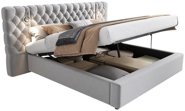 REDOM Polsterbett hydraulisches Breitohrbett (Struraumbett, Doppelbett, Funktionsbett, 1-tlg, 180x200 cm, ohne Matratze), mit Lampemit Beleuchtung, großes Kopfteil-Design