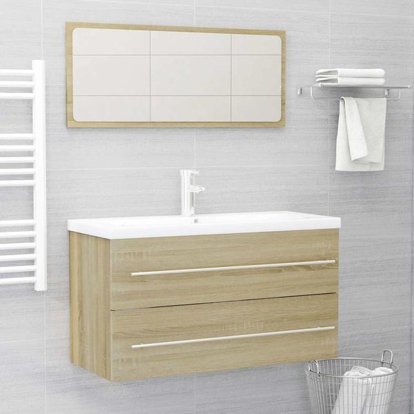 vidaXL 2-tlg. Badmöbel-Set Sonoma-Eiche Spanplatte, 90 x 38,5 x 48 cm