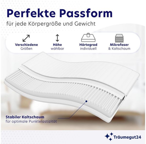 Kaltschaummatratze WaterCell - 7-Zonen Wendematratze mit zwei Liegeseiten H2&H3, Träumegut24, 16 cm hoch, verschiedene Größen und Höhen
