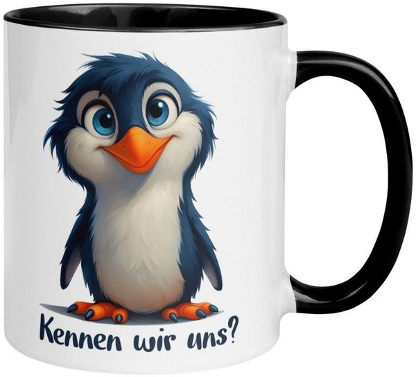 Momentals Tasse Pinguin – „Kennen wir uns“ – lustiger Geschenk Becher für Pinguin Fans, Gratis Versand · Links-&Rechtshänder · Spülmaschinenfest