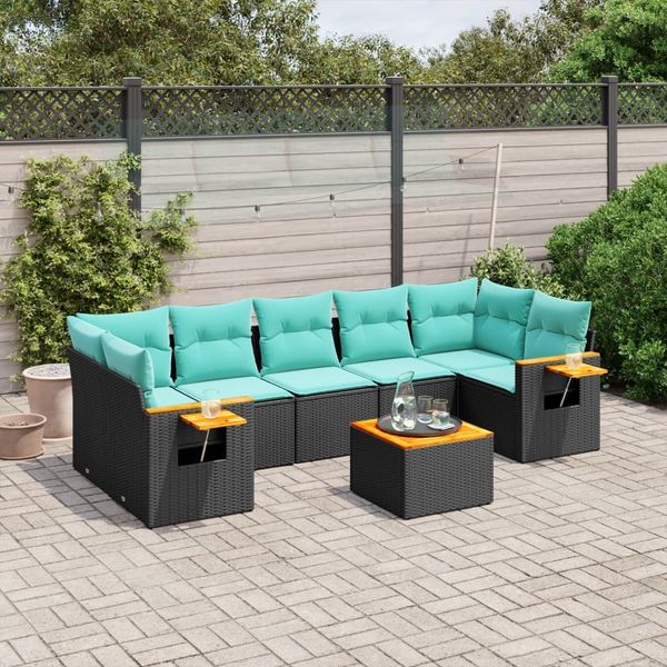 vidaXL 8-tlg. Garten-Sofagarnitur mit Kissen Schwarz Poly Rattan 3226652