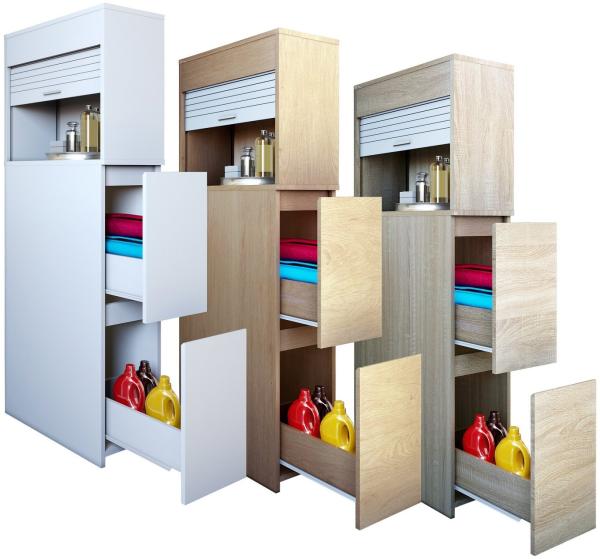 VCM Badmöbel Midischrank Tasalo 919873 Honig-Eiche H. 131 x B. 25 x T. 48 cm