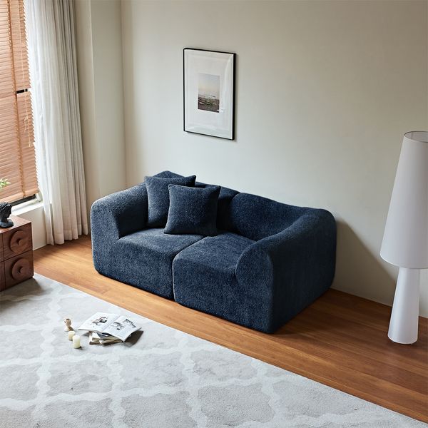 Flieks 2-Sitzer Samtsofa, Modulares Sofa mit Kissen, platzsparendes Loveseat für Wohnzimmer & Büro, Samt, Blau
