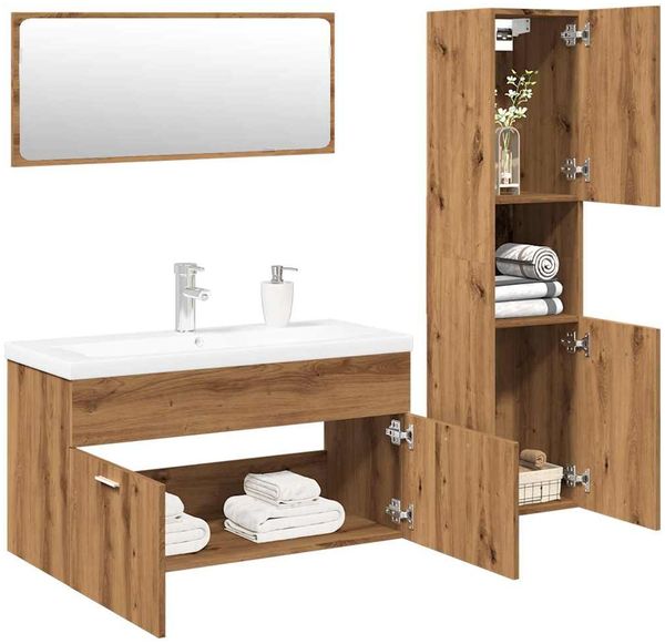 vidaXL 4-tlg. Badmöbel-Set Artisan-Eiche Holzwerkstoff 3328600