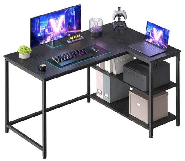 VASAGLE Schreibtisch mit Stauraum, L-Form Computertisch, höhenverstellbare Ablage, Büro, 110 x 80 cm, schwarz