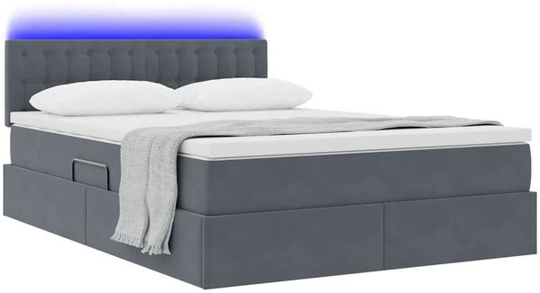 vidaXL LED-Speicherbett mit Matratze Dunkelgrau 140 x 200 cm Samt 3371518 Bild 3