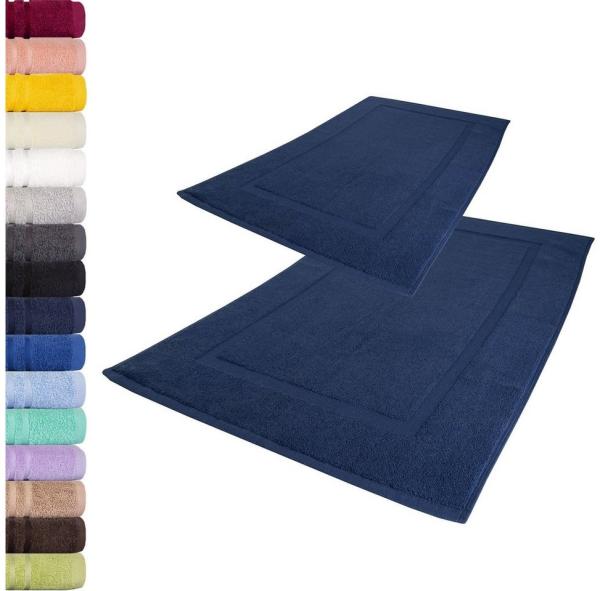 Lavea 2er Set Badematte 50x80 cm – rutschfeste, Waschbare Badematten aus 100% Baumwolle, Frottierserie Elena – Saugstark, Strapazierfähig und Zeitlos – Ideal für Badezimmer, Dusche - Navy