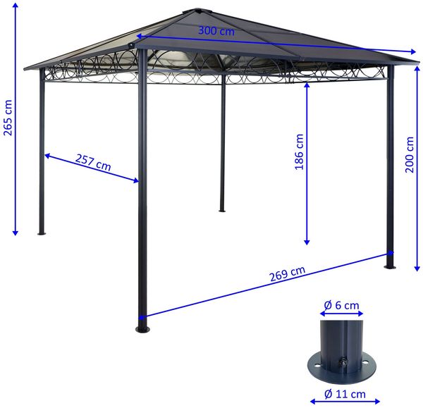 Hardtop Pergola HWC-C77, Garten Pavillon, Kunststoff-Dach Seitenwand Alu hellgrau 3x3m Bild 3